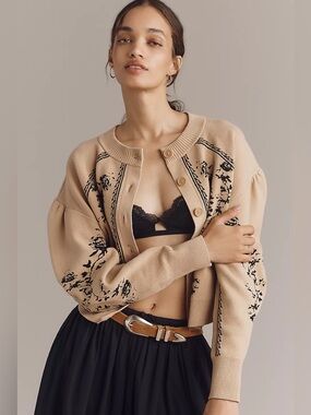 Anthropologie Sculpted Puff-Sleeve Cardigan Sweater (Size M) - NWT